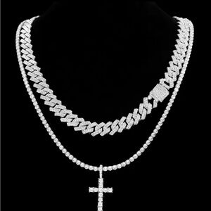 ICED PAVE CUBAN 20” & 24” TENNIS CROSS DUAL SET NEW AMAZING STONES!!
